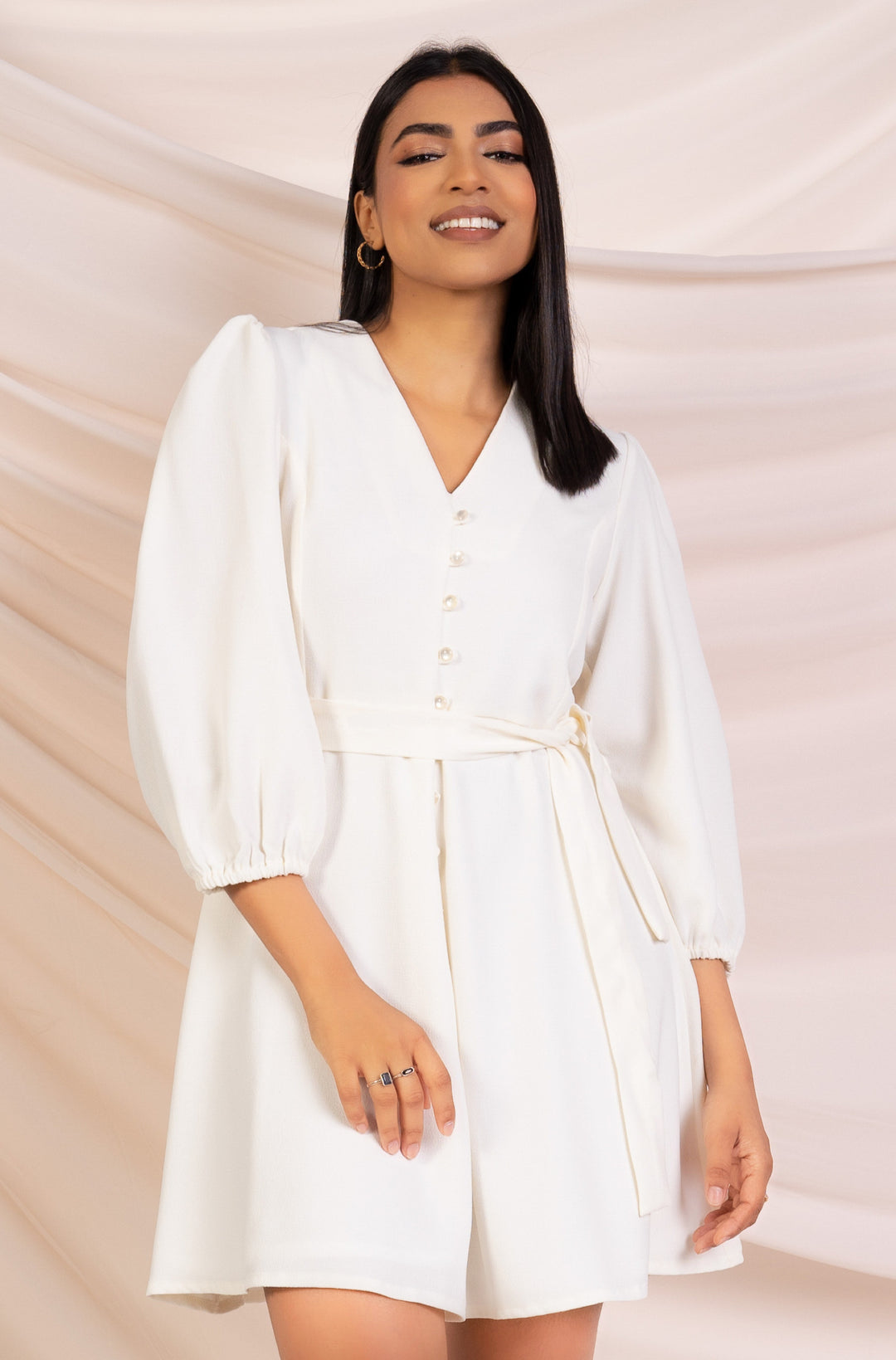 Off White Puff Sleeve Mini Dress