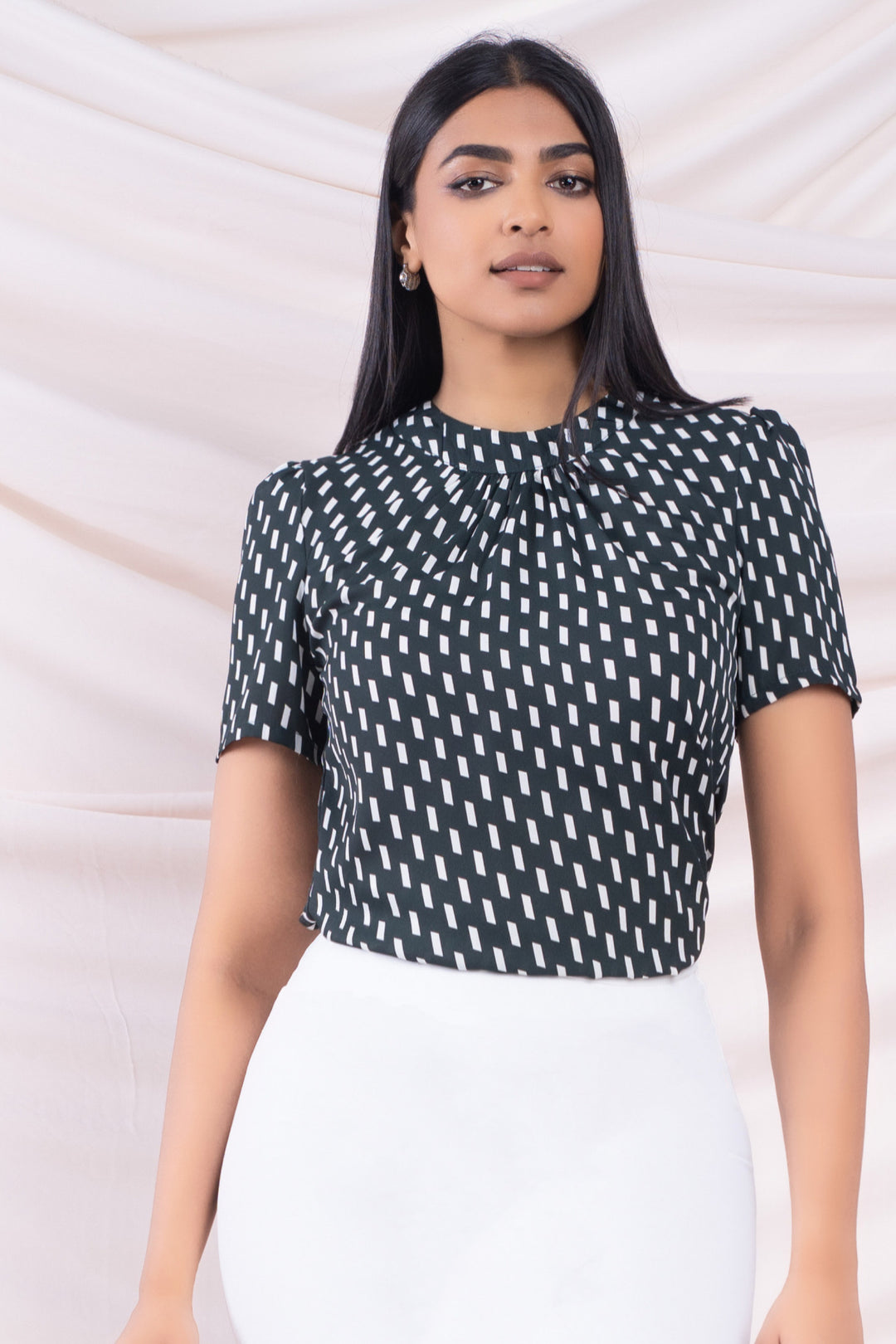 Green Printed Short Sleeve Top