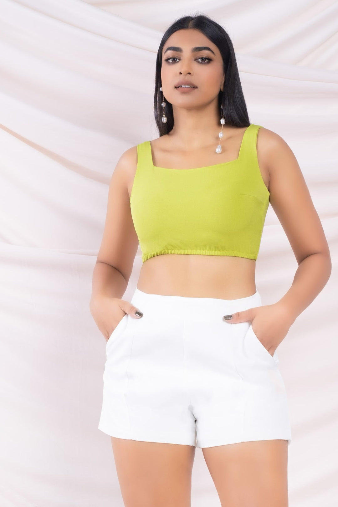 Green Square Neck Crop Top