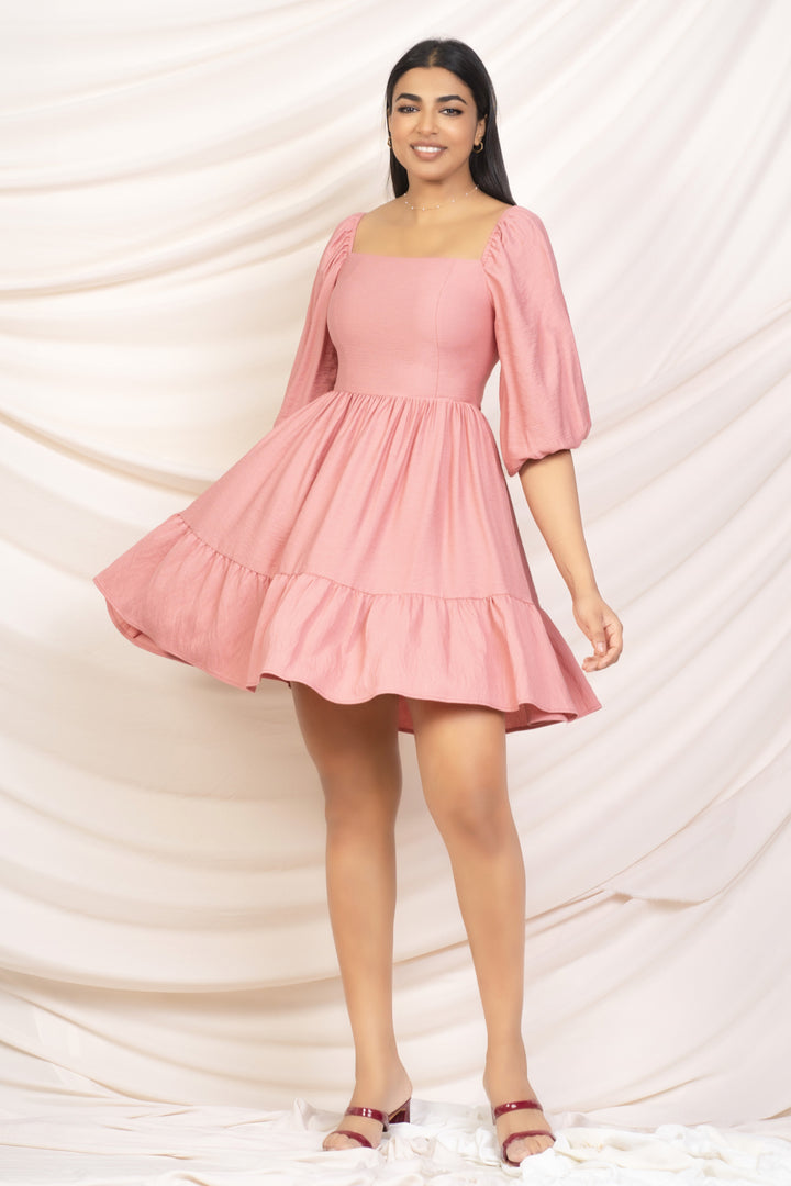Pink Puff Sleeve Mini dress