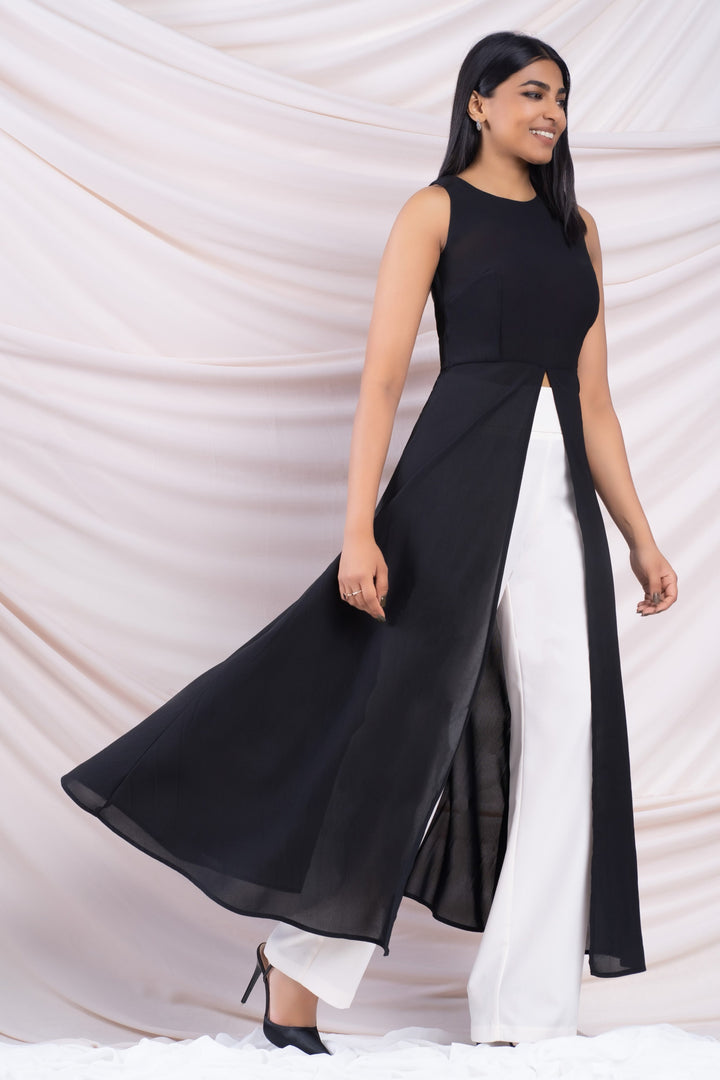Black Front Slit Long Top