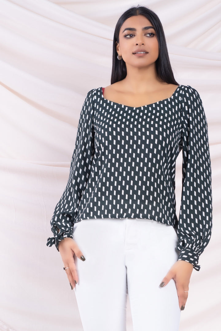Green Printed Sweetheart Top