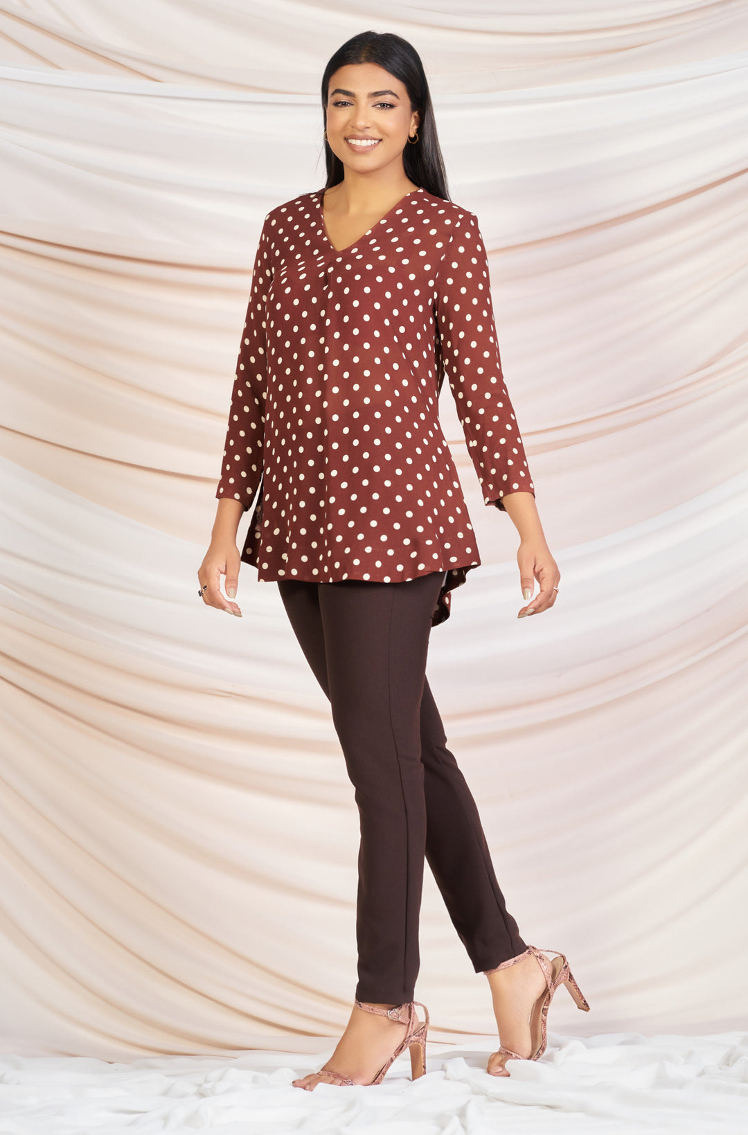 Brown Polka Dot Bell Style Top - Regular Fit