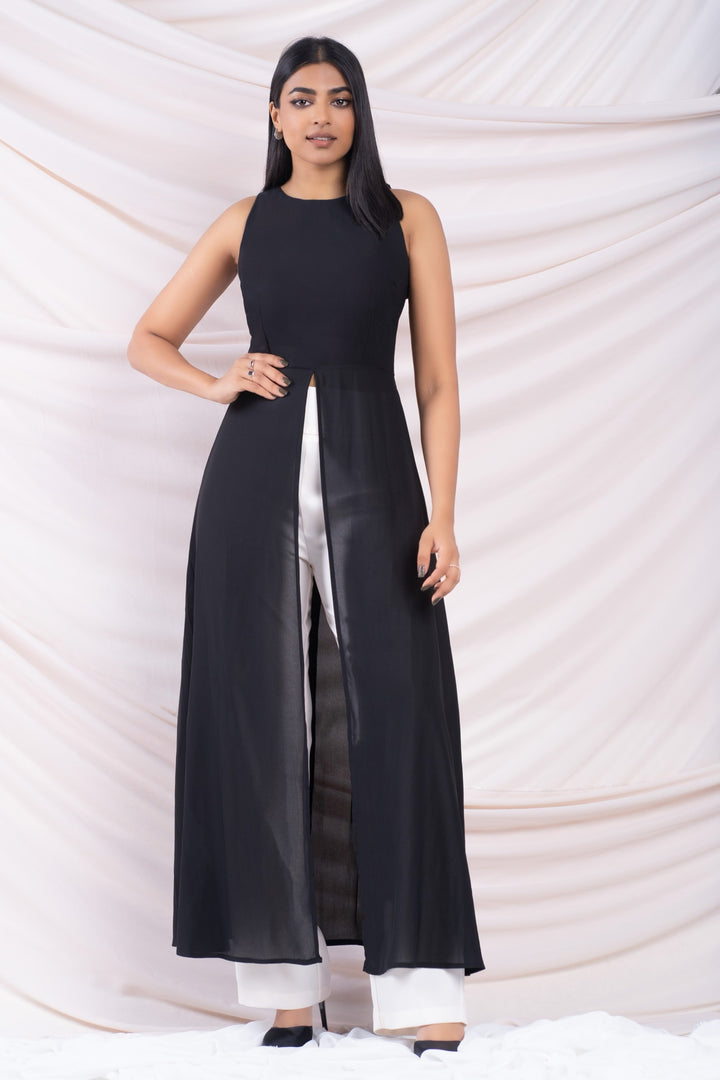 Black Front Slit Long Top