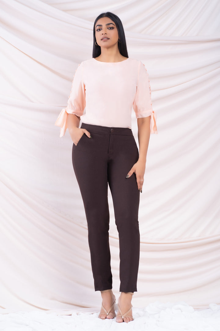 Peach Sleeve Button Detail Top