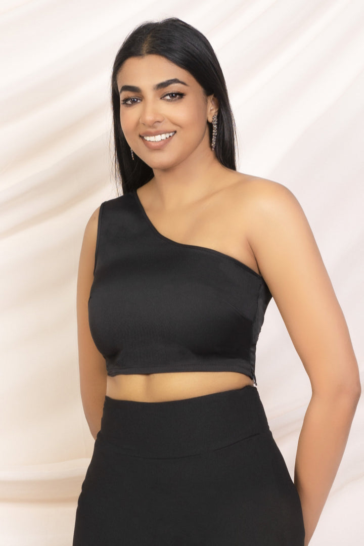 One Shoulder Black Crop Top
