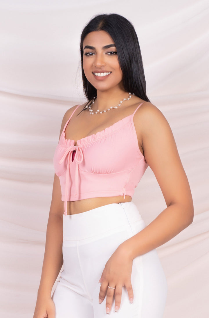 Pink Tie Up Bralette Crop Top