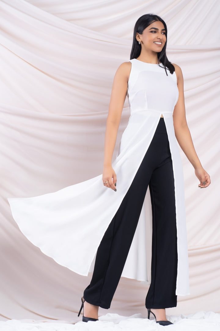 White Front Slit Long Top