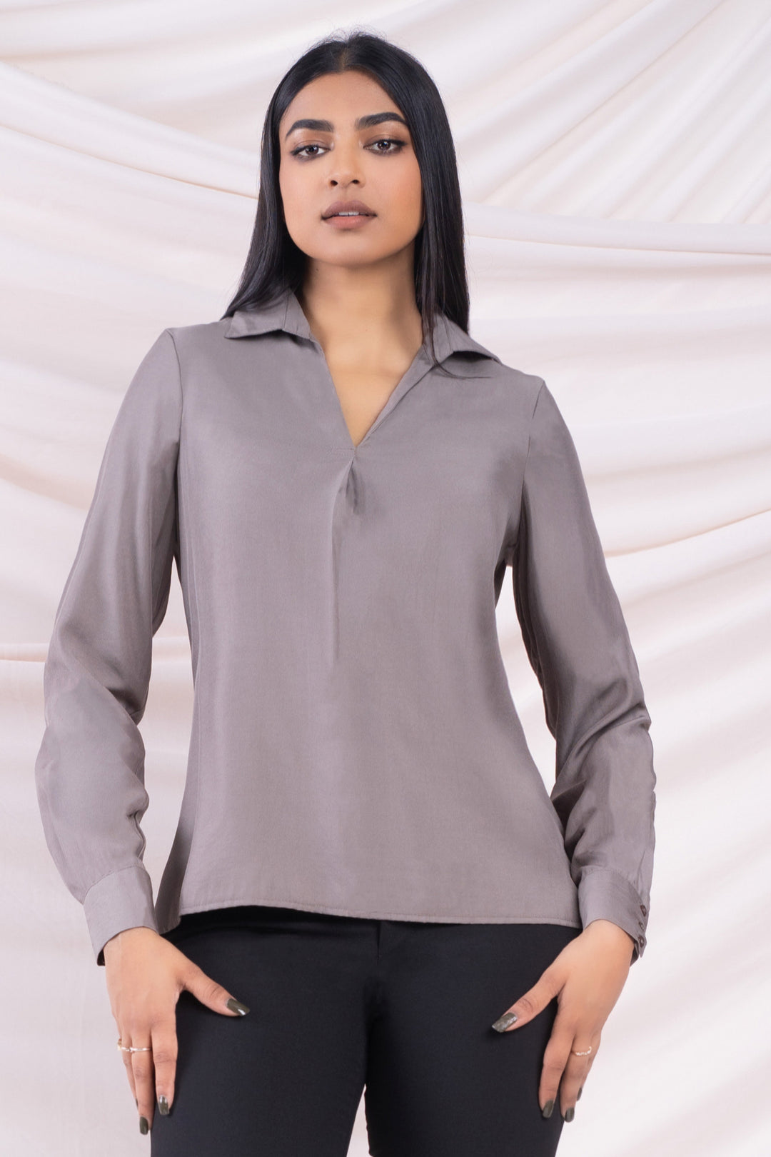 Grey Pleat Detail Shirt