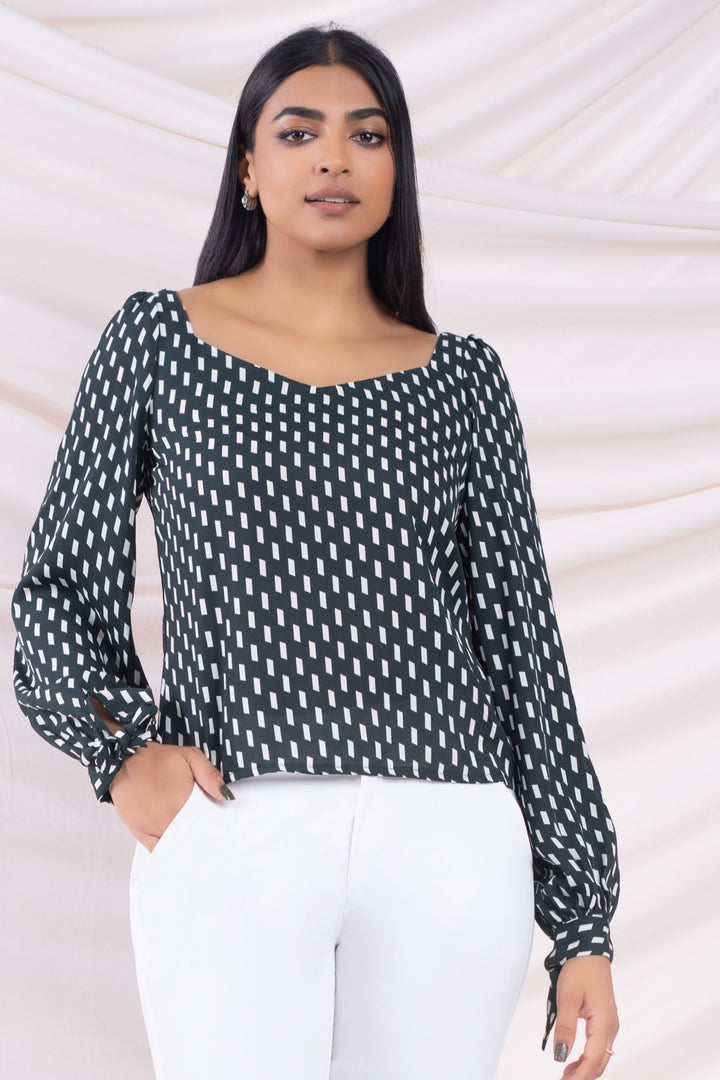 Green Printed Sweetheart Top