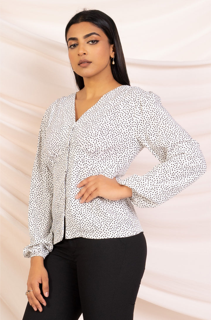 Polka Dot Puff Sleeve Blouse