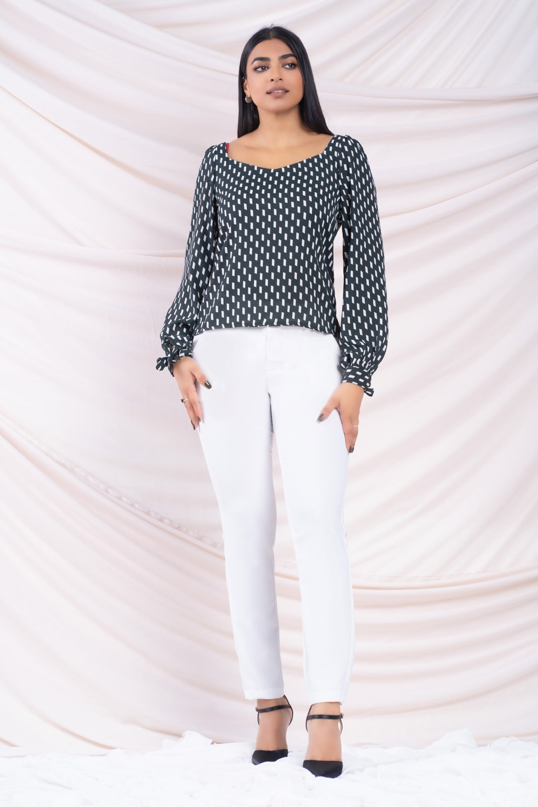 Green Printed Sweetheart Top