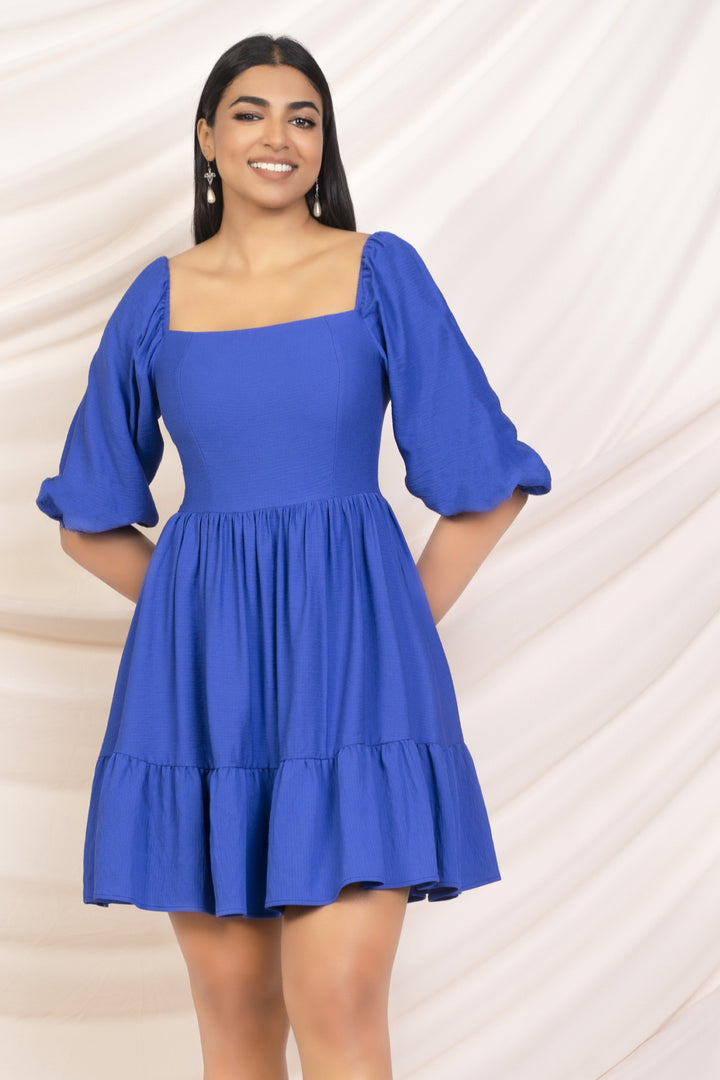 Blue Puff Sleeve Mini dress