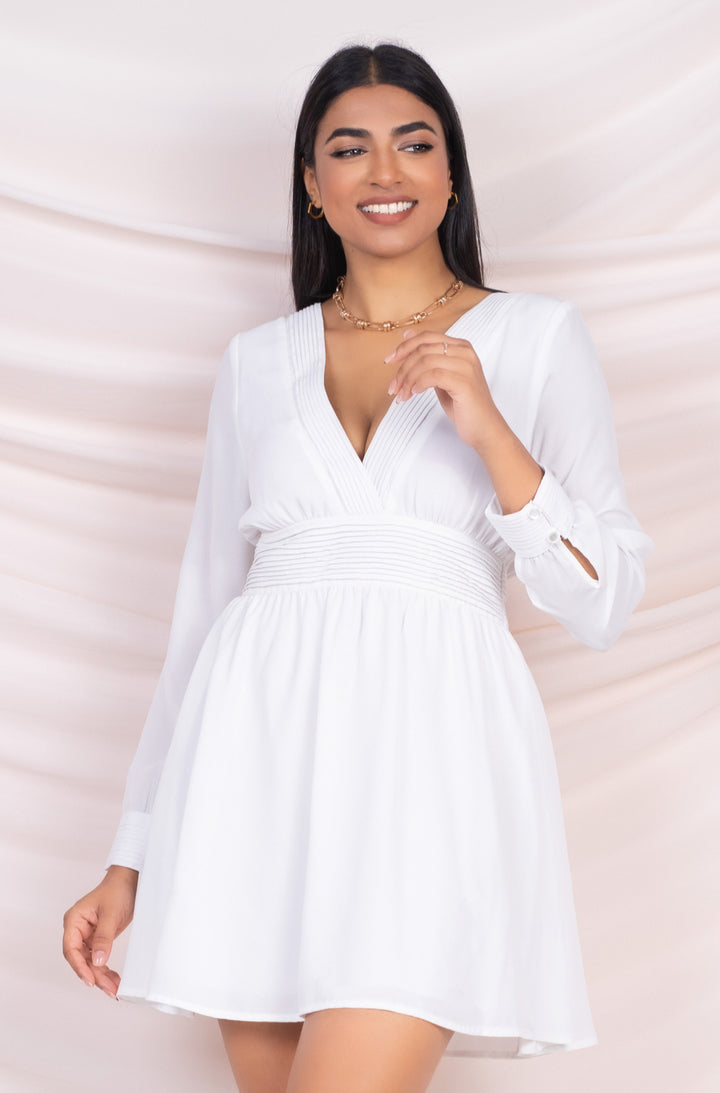 White Deep Neck Mini Dress