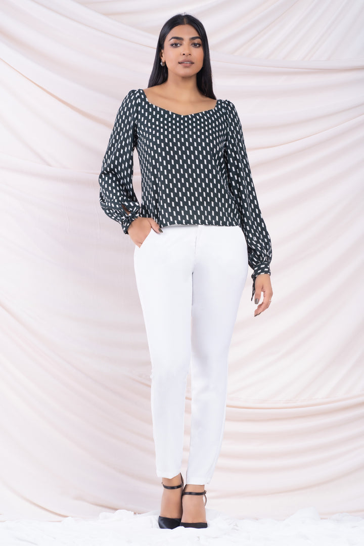 Green Printed Sweetheart Top