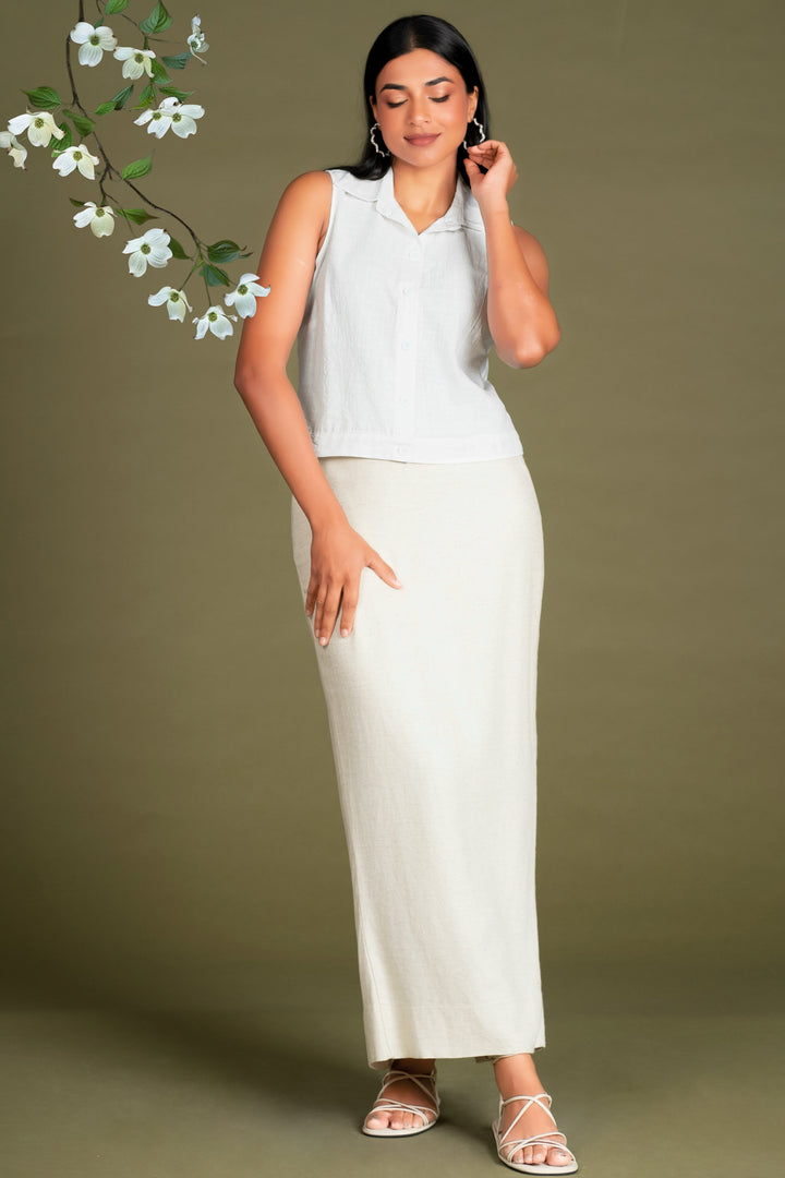 White Sleeveless Crop Shirt