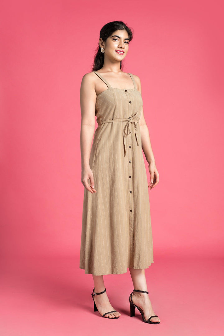 Stripe Dress With Knot - Slim Fit, Dress, Linen Work Wear, Office Dresses, Slim Fit - MONDY, Sri Lankan women's clothing office wear party dresses jackets pants comfort, style quality