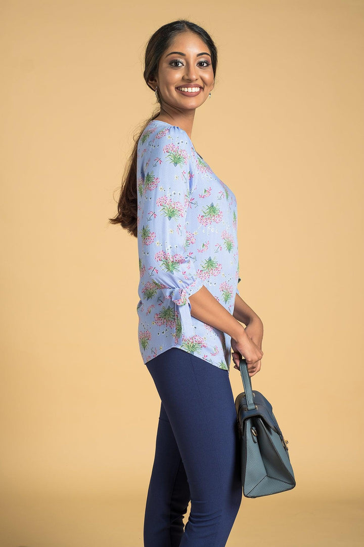 Printed Sleeve Tie Top - Regular Fit, Top, Office Tops, Regular Fit, Short Sleeves - MONDY, Sri Lankan women's clothing office wear party dresses jackets pants comfort, style quality