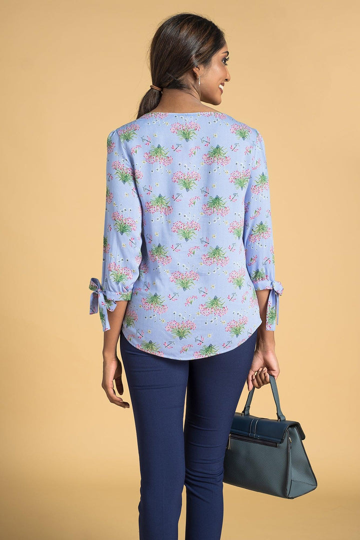 Printed Sleeve Tie Top - Regular Fit, Top, Office Tops, Regular Fit, Short Sleeves - MONDY, Sri Lankan women's clothing office wear party dresses jackets pants comfort, style quality