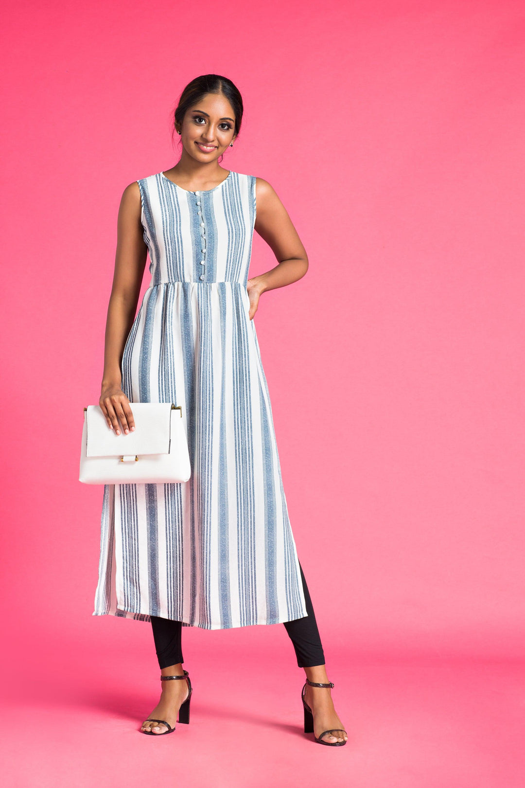 Stripes Kurtha Top - Slim Fit, Top, Holiday, Holiday Tops, Slim Fit - MONDY, Sri Lankan women's clothing office wear party dresses jackets pants comfort, style quality