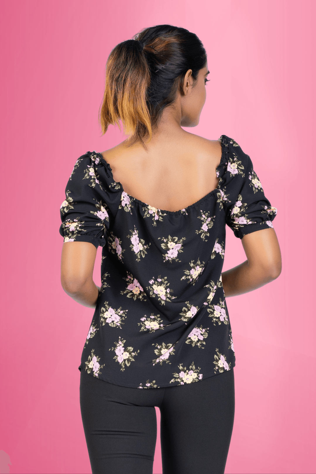 Square Neck Printed Top - Regular Fit, Top, Office Tops, Short Sleeves, Slim Fit, Smart Casual, Smart Casual Top, Square Neck - MONDY, Sri Lankan women's clothing office wear party dresses ja