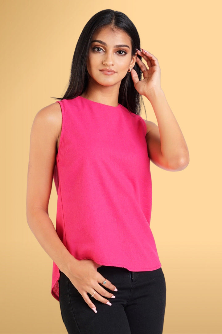 Solid Work Top - Regular Fit, Top, Linen Tops, Linen Work Wear, Office Tops, Regular Fit, Sleeveless - MONDY, Sri Lankan women's clothing office wear party dresses jackets pants comfort, styl