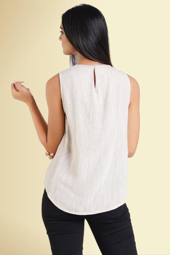Solid Work Top - Regular Fit, Top, Linen Tops, Linen Work Wear, Office Tops, Regular Fit, Sleeveless - MONDY, Sri Lankan women's clothing office wear party dresses jackets pants comfort, styl