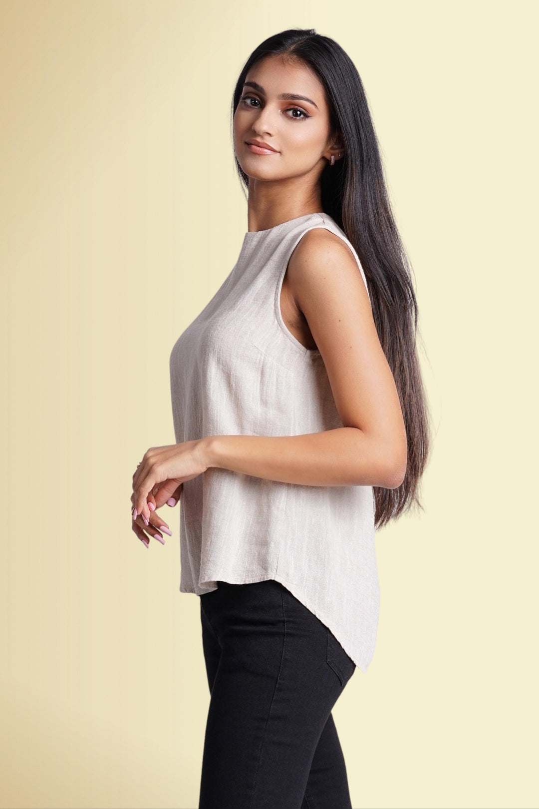 Solid Work Top - Regular Fit, Top, Linen Tops, Linen Work Wear, Office Tops, Regular Fit, Sleeveless - MONDY, Sri Lankan women's clothing office wear party dresses jackets pants comfort, styl