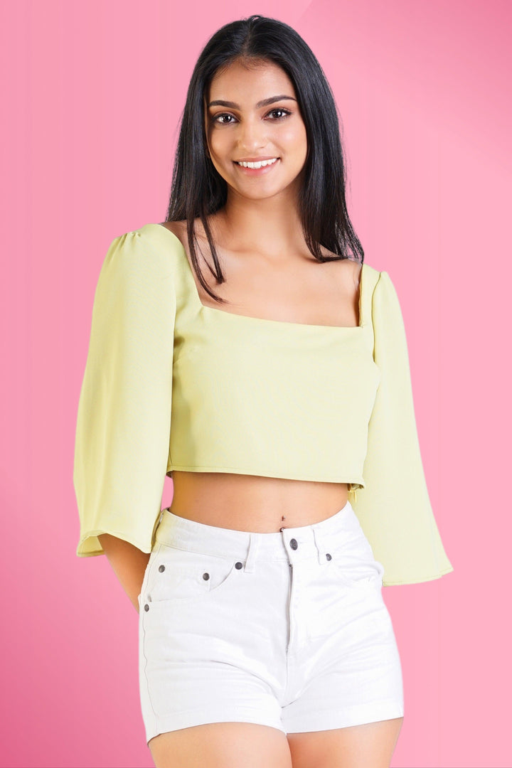 Square Neck Crop Top - Slim Fit, Top, Evening Top, Holiday, Holiday Tops, Short Sleeves, Slim Fit - MONDY, Sri Lankan women's clothing office wear party dresses jackets pants comfort, style q