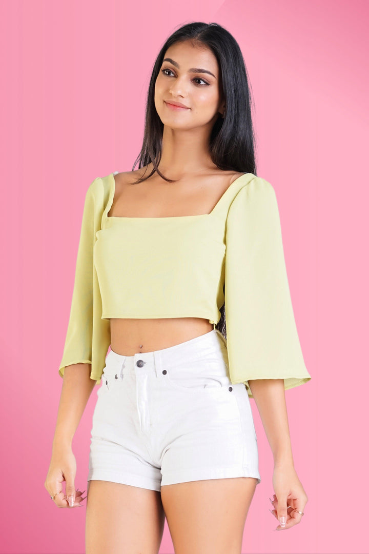 Square Neck Crop Top - Slim Fit, Top, Evening Top, Holiday, Holiday Tops, Short Sleeves, Slim Fit - MONDY, Sri Lankan women's clothing office wear party dresses jackets pants comfort, style q