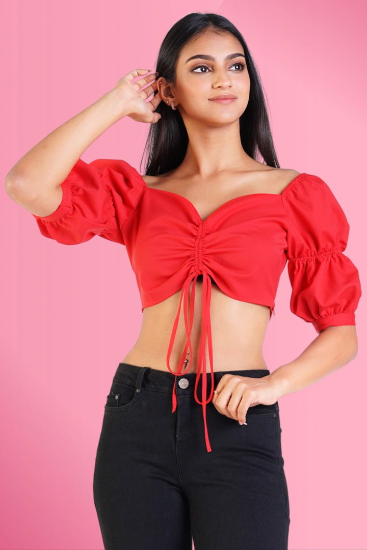 Front Rouched Crop Top - Slim Fit, Top, Evening Top, Holiday, Holiday Tops, Short Sleeves, Slim Fit - MONDY, Sri Lankan women's clothing office wear party dresses jackets pants comfort, style