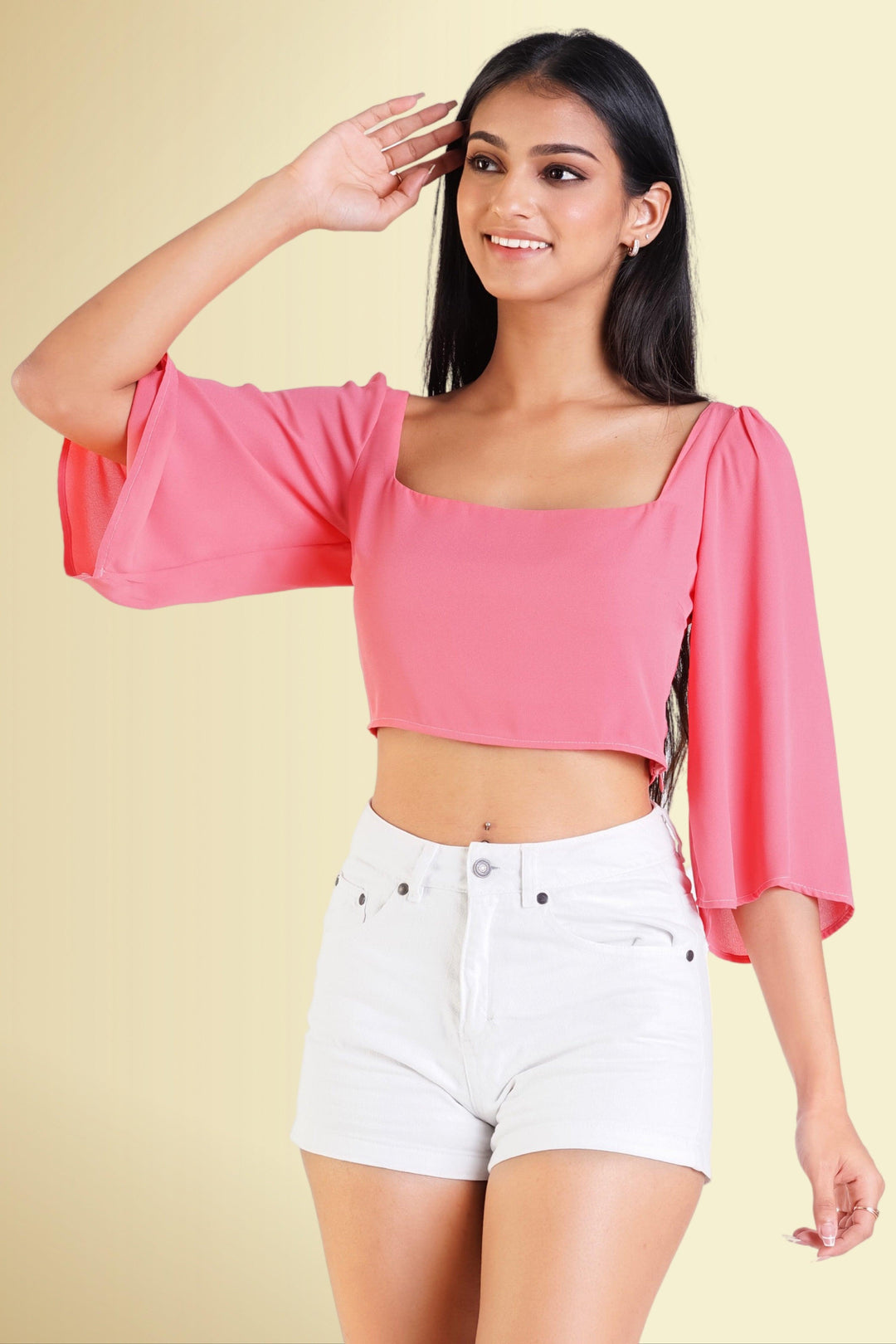 Square Neck Crop Top - Slim Fit, Top, Evening Top, Holiday, Holiday Tops, Short Sleeves, Slim Fit - MONDY, Sri Lankan women's clothing office wear party dresses jackets pants comfort, style q