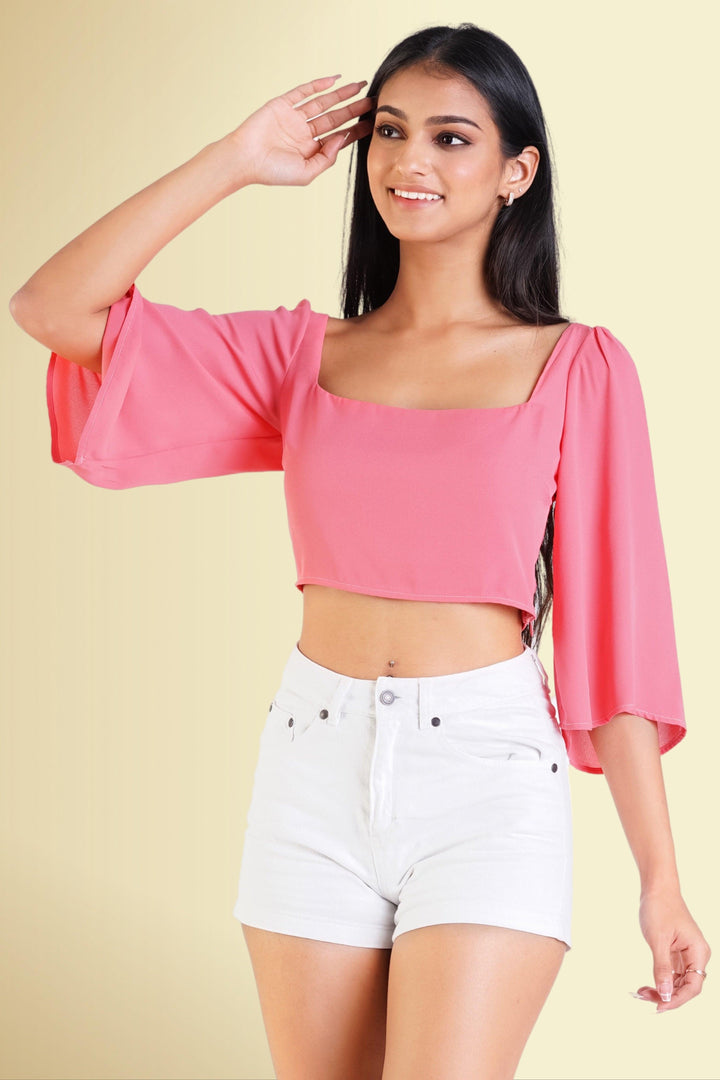 Square Neck Crop Top - Slim Fit, Top, Evening Top, Holiday, Holiday Tops, Short Sleeves, Slim Fit - MONDY, Sri Lankan women's clothing office wear party dresses jackets pants comfort, style q