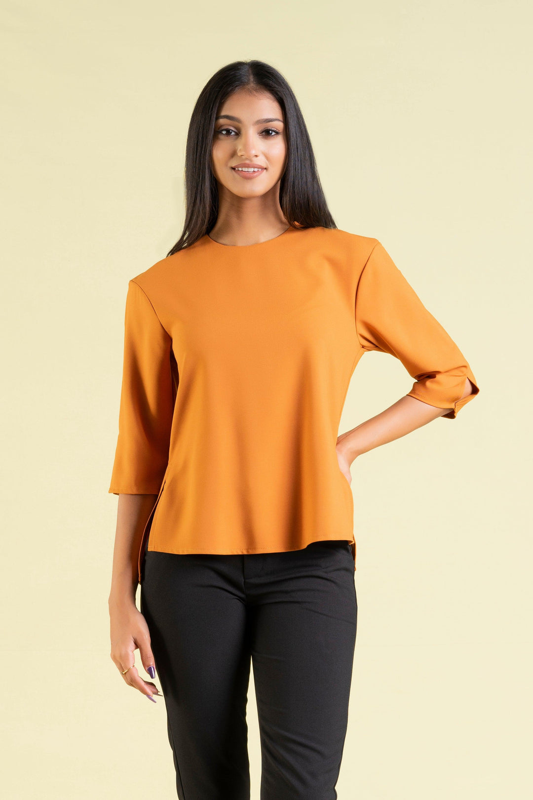 Three-quarter Sleeve Round Neck Top - Regular Fit, Top, Office Tops, Regular Fit, Short Sleeves - MONDY, Sri Lankan women's clothing office wear party dresses jackets pants comfort, style qua