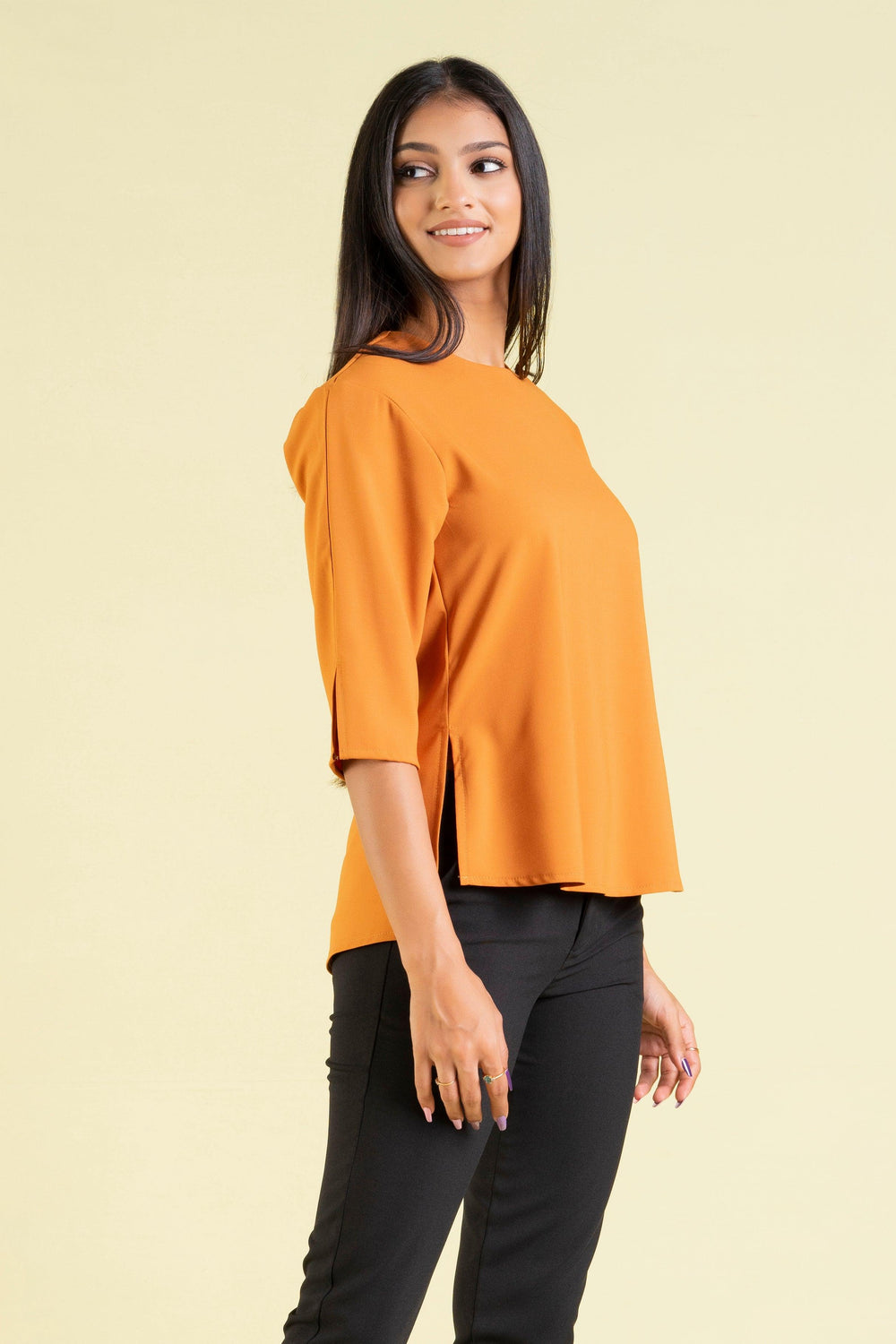 Three-quarter Sleeve Round Neck Top - Regular Fit, Top, Office Tops, Regular Fit, Short Sleeves - MONDY, Sri Lankan women's clothing office wear party dresses jackets pants comfort, style qua