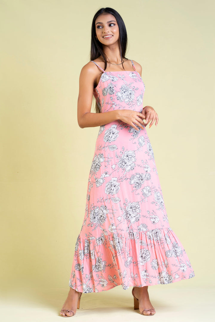 Square Neck Printed Maxi Dress - Slim Fit, Maxi Dress, Holiday, Maxi Dresses, Sleeveless, Slim Fit - MONDY, Sri Lankan women's clothing office wear party dresses jackets pants comfort, style 