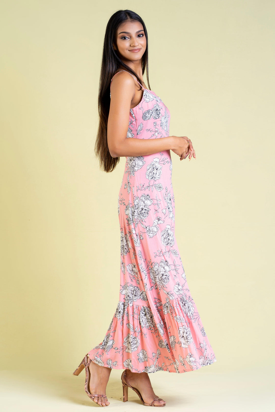 Square Neck Printed Maxi Dress - Slim Fit, Maxi Dress, Holiday, Maxi Dresses, Sleeveless, Slim Fit - MONDY, Sri Lankan women's clothing office wear party dresses jackets pants comfort, style 