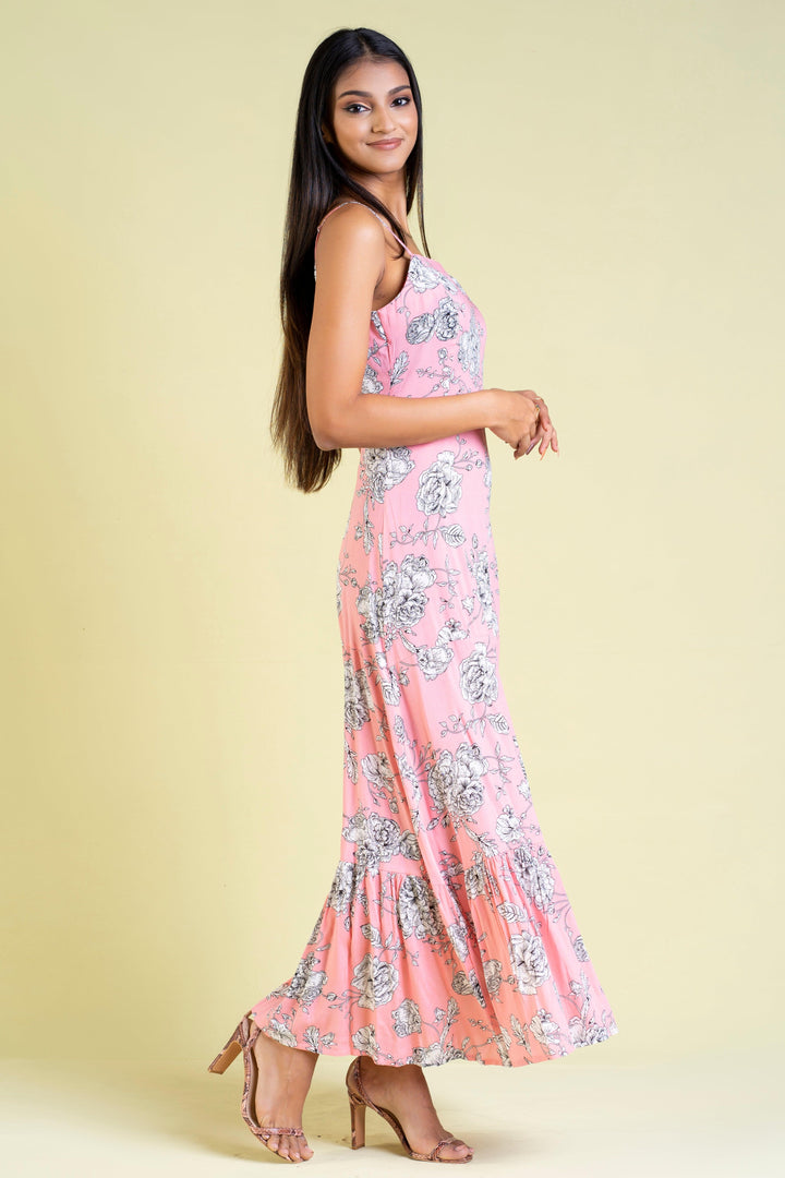 Square Neck Printed Maxi Dress - Slim Fit, Maxi Dress, Holiday, Maxi Dresses, Sleeveless, Slim Fit - MONDY, Sri Lankan women's clothing office wear party dresses jackets pants comfort, style 