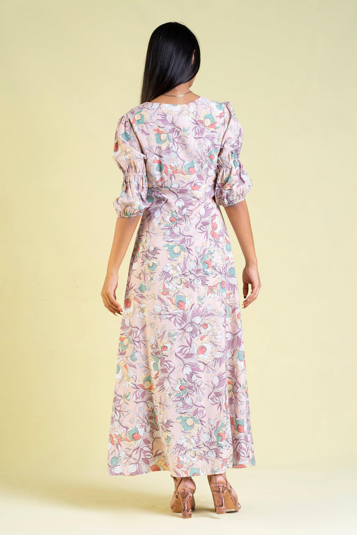 Printed Buttoned Front Maxi Dress - Slim Fit, Maxi Dress, Holiday, Holiday Dresses, Maxi Dresses, Short Sleeves, Slim Fit - MONDY, Sri Lankan women's clothing office wear party dresses jacket