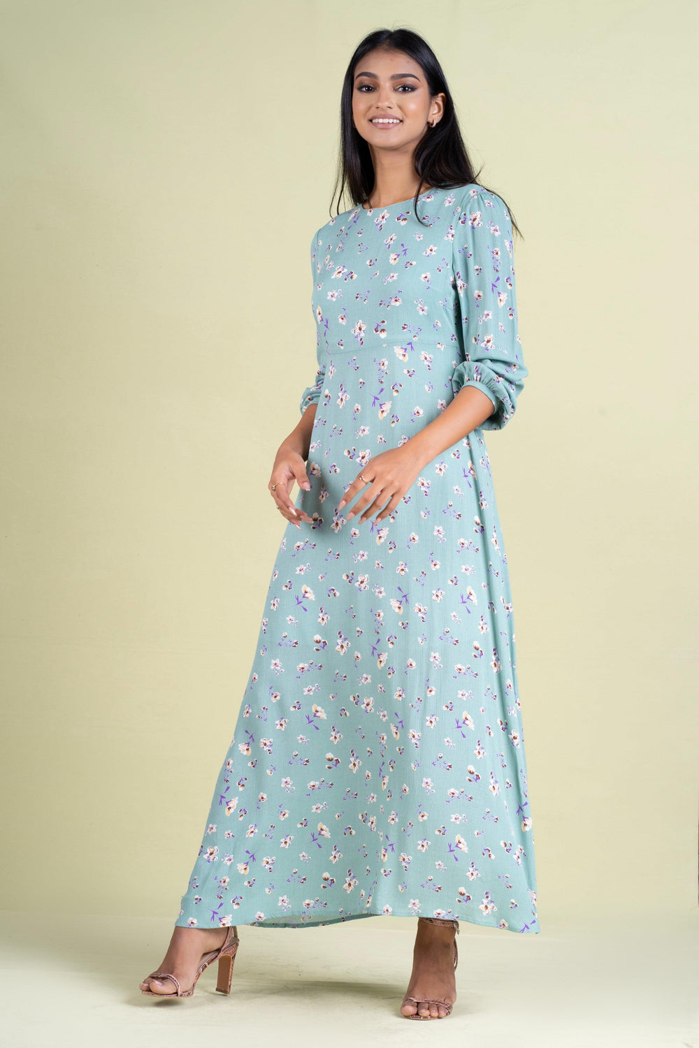 Printed Long Sleeve Dress - Slim Fit, Maxi Dress, Holiday, Holiday Dresses, Long Sleeves, Maxi Dresses, Slim Fit - MONDY, Sri Lankan women's clothing office wear party dresses jackets pants c