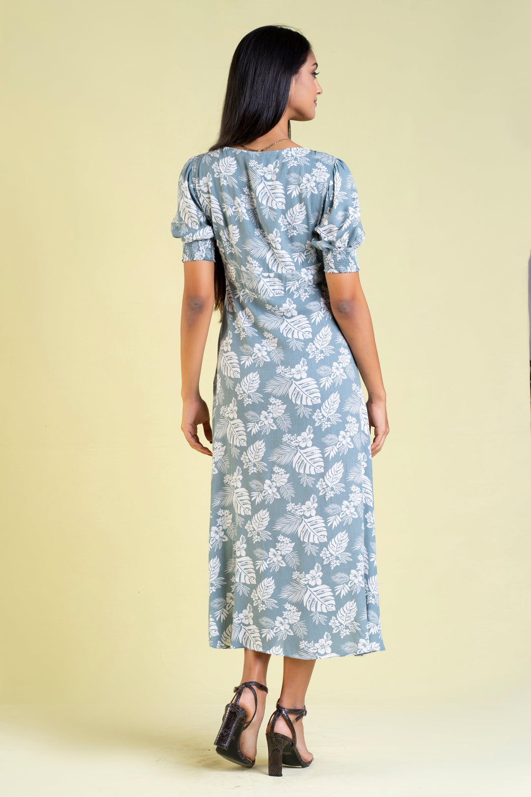 Front Slit Printed Dress - Slim Fit, Dress, Evening Dresses, Midi Dresses, Office Dresses, Short Sleeves, Slim Fit - MONDY, Sri Lankan women's clothing office wear party dresses jackets pants