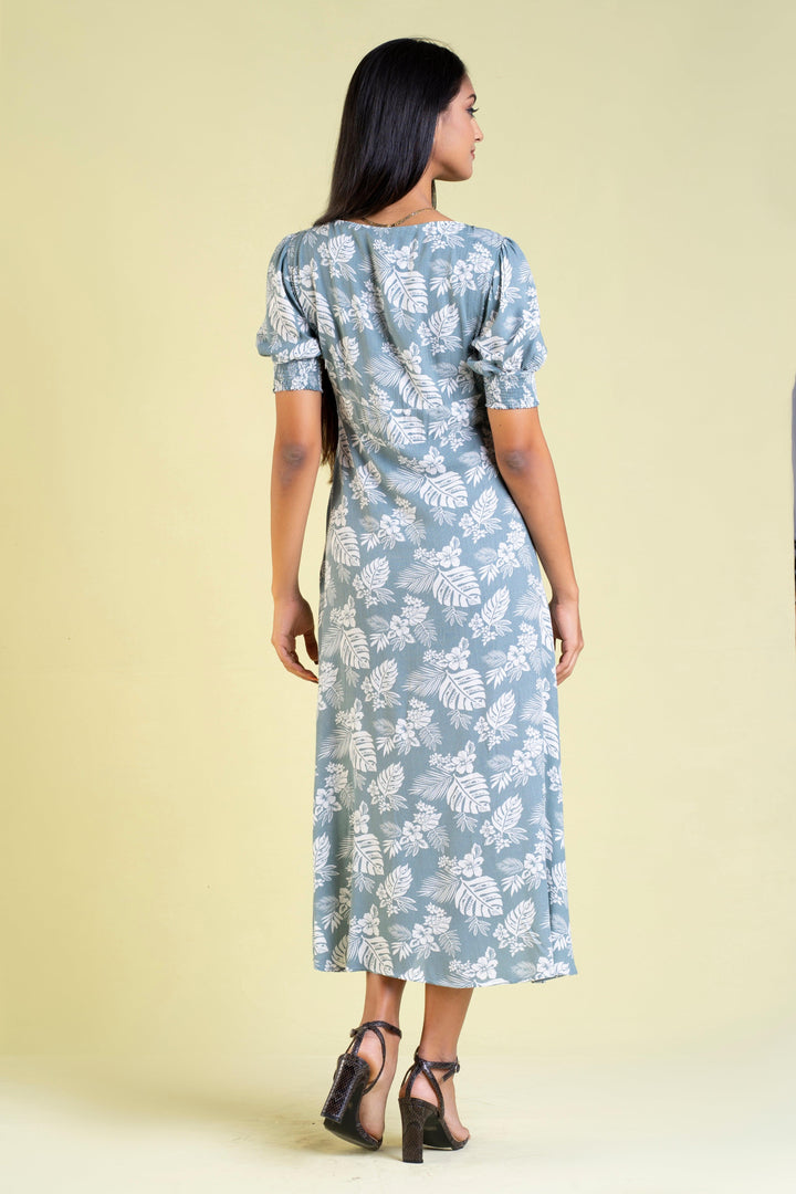 Front Slit Printed Dress - Slim Fit, Dress, Evening Dresses, Midi Dresses, Office Dresses, Short Sleeves, Slim Fit - MONDY, Sri Lankan women's clothing office wear party dresses jackets pants