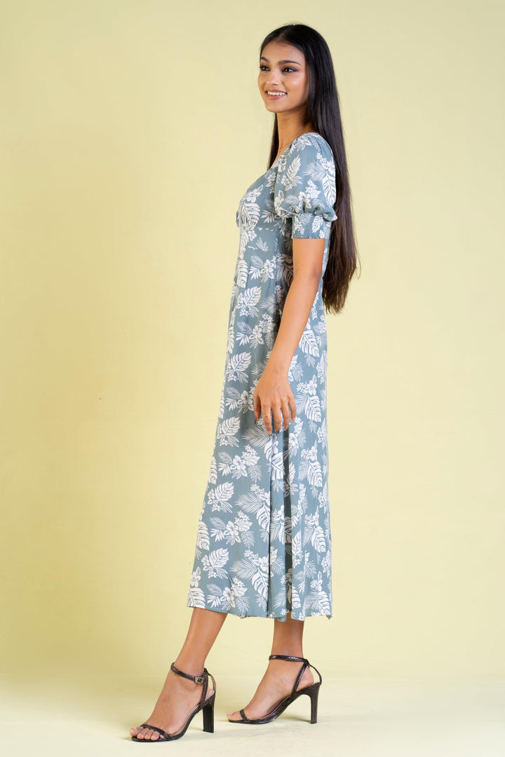 Front Slit Printed Dress - Slim Fit, Dress, Evening Dresses, Midi Dresses, Office Dresses, Short Sleeves, Slim Fit - MONDY, Sri Lankan women's clothing office wear party dresses jackets pants