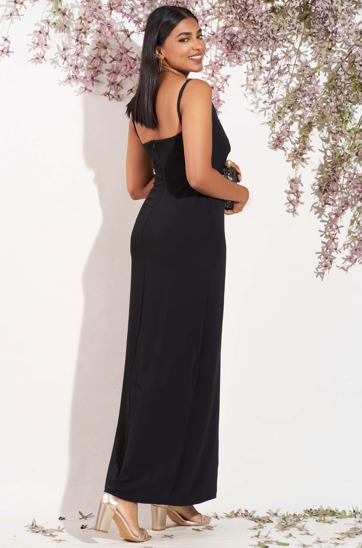 Black Wrap Style Maxi Dress, Maxi Dress, Evening Dresses, Evening Wear, Maxi Dress, Maxi Dresses, New Arrivals, SH21, Sleeveless, Strappy, V Neck, Wrap Dress - MONDY, Sri Lankan women's cloth