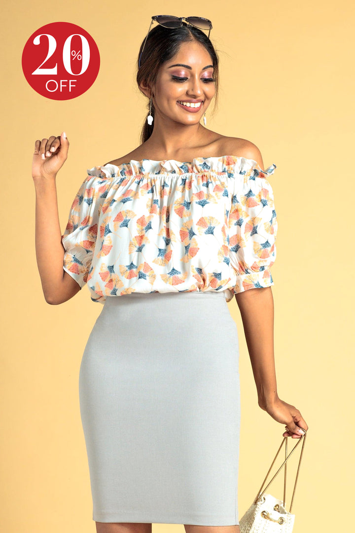 Printed Off Shoulder Top - Slim Fit