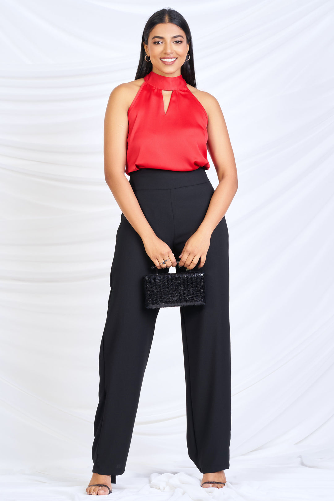 Red High Neck Halter Top - Regular Fit, Top, Evening Top, Evening Tops, Evening Wear, High Neck, New Arrivals, Regular Fit, SH20, Sleeveless, Smart Casual, Smart Casual Top - MONDY, Sri Lanka