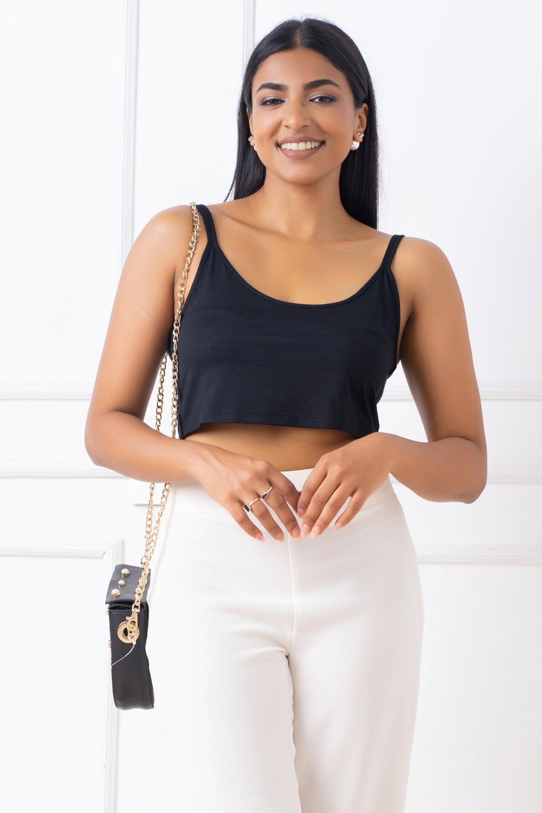 Black Cropped Skinny Top - Slim Fit, Top, Crop Top, Evening Top, Holiday, Holiday Tops, New Arrivals, Slim Fit, Smart Casual, Smart Casual Top, Strappy, T-Shirt, tshirt - MONDY, Sri Lankan wo