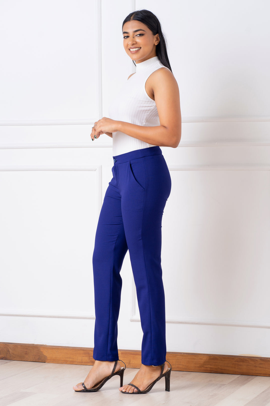 Regular Waist Front Button Slim Cut Pant- Slim Fit, Pants, New Arrivals, Office Pants, Pants, Regular Fit, Regular Waist, Slim Fit, Work Pants, workwear - MONDY, Sri Lankan women's clothing o