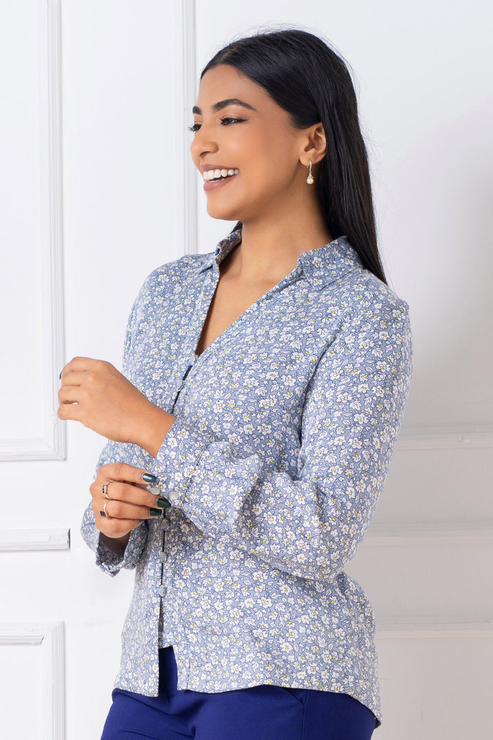 Printed Front Button Shirt - Regular Fit, Top, Long Sleeves, New Arrivals, Office Tops, Regular Fit, Shirt, Shirt Collar, Smart Casual, Smart Casual Top, Work Top, workwear - MONDY, Sri Lanka