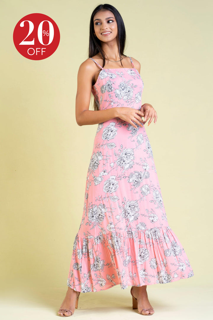 Square Neck Printed Maxi Dress - Slim Fit